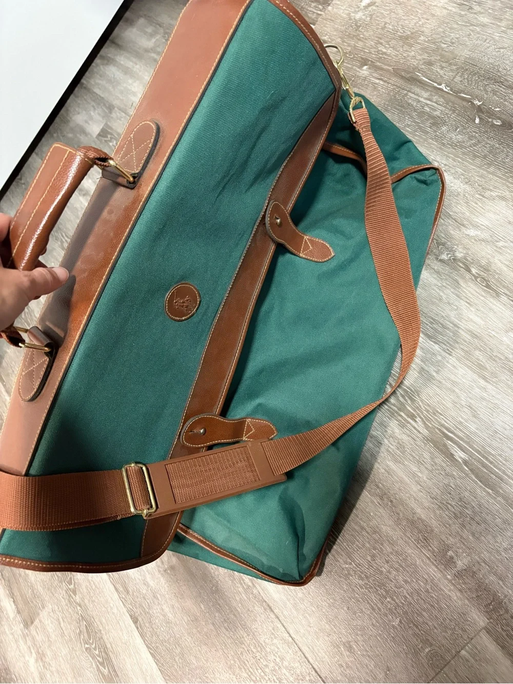 Polo by Ralph Lauren Green Canvas Duffel with Brown Leather Trim